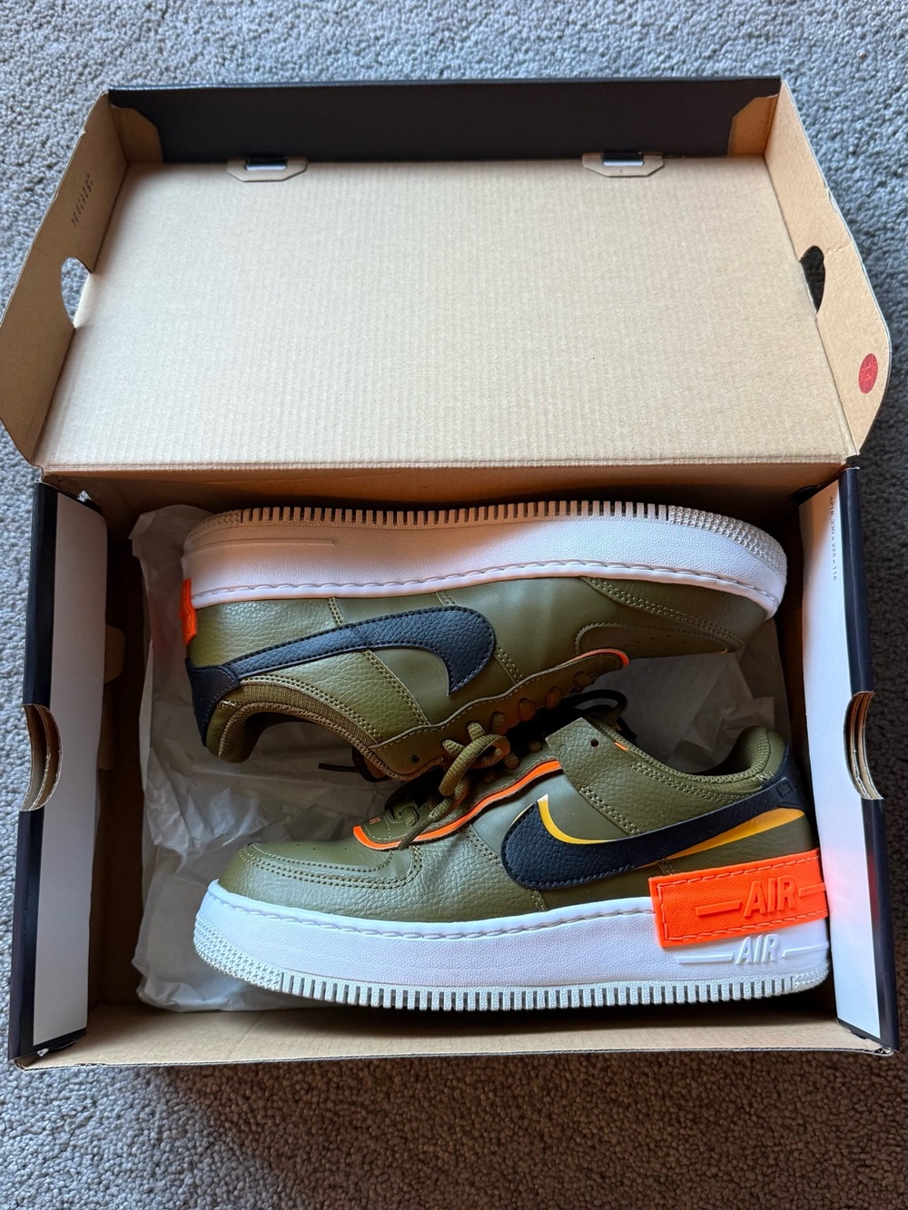 Nike Women’s Air Force 1 - Olive Green and Orange Low-Top Sneakers